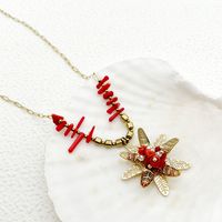 304 Stainless Steel Artificial Pearl Natural Stone 14K Gold Plated Vintage Style Vacation Beach Beaded Pearl Plating Flower Natural Stone Pearl Pendant Necklace main image 4