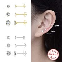 3 Pieces Set Simple Style Shiny Round Plating Inlay Sterling Silver Zircon Ear Studs main image 5