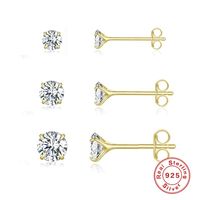 3 Pieces Set Simple Style Shiny Round Plating Inlay Sterling Silver Zircon Ear Studs main image 1