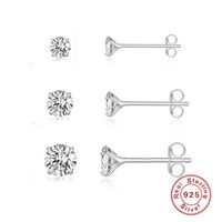 3 Pieces Set Simple Style Shiny Round Plating Inlay Sterling Silver Zircon Ear Studs main image 3
