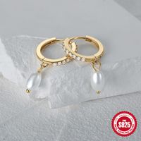 1 Pair Elegant Simple Style Geometric Plating Inlay Sterling Silver Pearl Zircon Drop Earrings main image 4