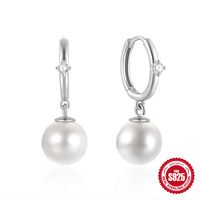 1 Pair Elegant Simple Style Geometric Plating Inlay Sterling Silver Pearl Zircon Drop Earrings sku image 5