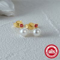 1 Pair Simple Style Geometric Plating Inlay Sterling Silver Pearl Zircon Ear Studs main image 2
