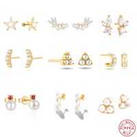 1 Pair Simple Style Geometric Plating Inlay Sterling Silver Pearl Zircon Ear Studs main image 1