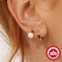 1 Pair Simple Style Geometric Plating Inlay Sterling Silver Pearl Zircon Ear Studs main image 5