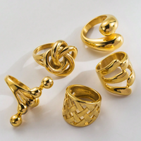 304 Stainless Steel 14K Gold Plated Retro Classic Style Plating Geometric Water Droplets Open Rings main image 7