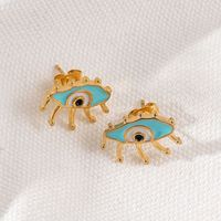 1 Pair Classic Style Devil's Eye Asymmetrical Enamel Plating Stainless Steel Ear Studs main image 5