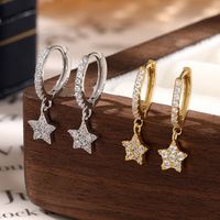1 Pair Simple Style Classic Style Star Plating Inlay Sterling Silver Zircon 18k Gold Plated Rhodium Plated Drop Earrings main image 1