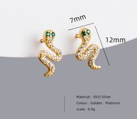 1 Pair Casual Simple Style Snake Plating Inlay Sterling Silver Rhinestones 18k Gold Plated White Gold Plated Ear Studs main image 2