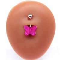 Cute Butterfly Stainless Steel Arylic White Gold Plated Belly Ring In Bulk main image 7