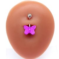Cute Butterfly Stainless Steel Arylic White Gold Plated Belly Ring In Bulk main image 6