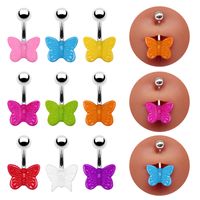 Cute Butterfly Stainless Steel Arylic White Gold Plated Belly Ring In Bulk main image 1