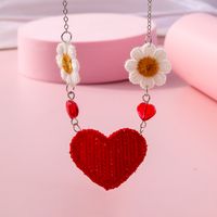 Romantic Heart Shape Flower Knit Zinc Alloy Valentine's Day Women's Pendant Necklace sku image 1