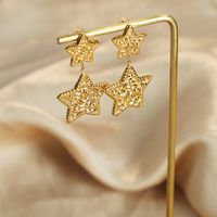 1 Pair Casual Elegant Simple Style Pentagram Heart Shape Plating Carving Titanium Steel 18k Gold Plated Drop Earrings main image 4