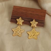 1 Pair Casual Elegant Simple Style Pentagram Heart Shape Plating Carving Titanium Steel 18k Gold Plated Drop Earrings main image 8