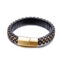 Hip Hop Retro Geométrico Cuero Sintético Acero Titanio Enchapado Chapados en oro de 18k Hombres Brazalete main image 3