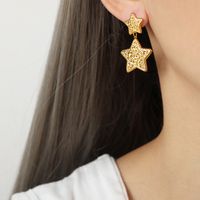 1 Pair Casual Elegant Simple Style Pentagram Heart Shape Plating Carving Titanium Steel 18k Gold Plated Drop Earrings sku image 1