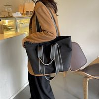 Women's Large Nylon Color Block Basic Square Zipper Shoulder Bag Tote Bag main image 7