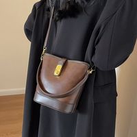 Women's Small Pu Leather Color Block Vintage Style Bucket Zipper Shoulder Bag Handbag Bucket Bag main image 5