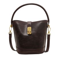 Women's Small Pu Leather Color Block Vintage Style Bucket Zipper Shoulder Bag Handbag Bucket Bag sku image 1