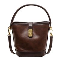 Women's Small Pu Leather Color Block Vintage Style Bucket Zipper Shoulder Bag Handbag Bucket Bag sku image 4