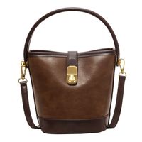 Women's Small Pu Leather Color Block Vintage Style Bucket Zipper Shoulder Bag Handbag Bucket Bag sku image 2