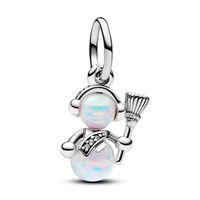 Cute Snowman Sterling Silver Plating Inlay Zircon Charms Jewelry Accessories main image 1
