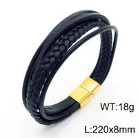 Retro Bloque De Color Cuero Sintético Acero Titanio Trenza Chapados en oro de 18k Hombres Pulsera main image 2