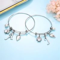 Elegant Classic Style Letter Paw Print Heart Shape 304 Stainless Steel Zircon Bangle In Bulk main image 1