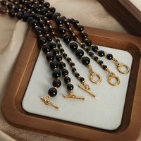 Elegant Simple Style Color Block Agate Titanium Steel Beaded Plating 18k Gold Plated Unisex Necklace main image 1