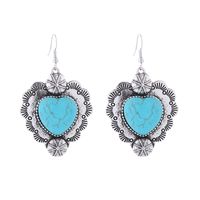 1 Pair Vintage Style Simple Style Heart Shape Plating Inlay Alloy Turquoise Silver Plated Drop Earrings main image 5