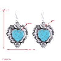 1 Pair Vintage Style Simple Style Heart Shape Plating Inlay Alloy Turquoise Silver Plated Drop Earrings main image 2