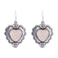 1 Pair Vintage Style Simple Style Heart Shape Plating Inlay Alloy Turquoise Silver Plated Drop Earrings main image 6