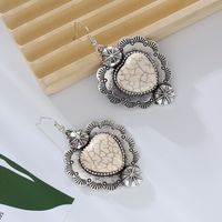 1 Pair Vintage Style Simple Style Heart Shape Plating Inlay Alloy Turquoise Silver Plated Drop Earrings main image 4