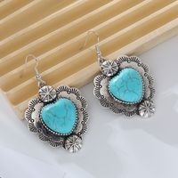 1 Pair Vintage Style Simple Style Heart Shape Plating Inlay Alloy Turquoise Silver Plated Drop Earrings main image 3