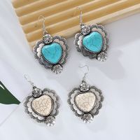 1 Pair Vintage Style Simple Style Heart Shape Plating Inlay Alloy Turquoise Silver Plated Drop Earrings main image 1