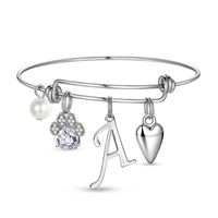 Elegant Classic Style Letter Paw Print Heart Shape 304 Stainless Steel Zircon Bangle In Bulk sku image 1