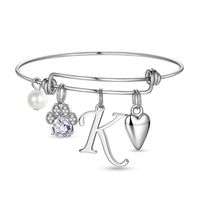 Elegant Classic Style Letter Paw Print Heart Shape 304 Stainless Steel Zircon Bangle In Bulk sku image 7