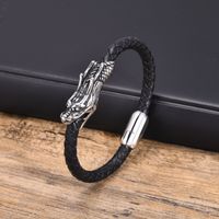 Punk Dragon Stainless Steel Leather Men's Bangle main image 7