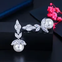 1 Pair Elegant Romantic Plant Pearl Plating Inlay Copper Artificial Pearls Zircon Rhodium Plated Silver Plated Drop Earrings main image 5