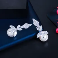 1 Pair Elegant Romantic Plant Pearl Plating Inlay Copper Artificial Pearls Zircon Rhodium Plated Silver Plated Drop Earrings main image 6