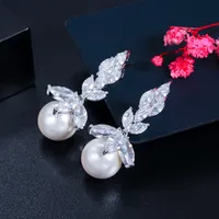 1 Pair Elegant Romantic Plant Pearl Plating Inlay Copper Artificial Pearls Zircon Rhodium Plated Silver Plated Drop Earrings main image 4