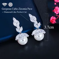 1 Pair Elegant Romantic Plant Pearl Plating Inlay Copper Artificial Pearls Zircon Rhodium Plated Silver Plated Drop Earrings main image 2