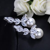 1 Pair Elegant Romantic Plant Pearl Plating Inlay Copper Artificial Pearls Zircon Rhodium Plated Silver Plated Drop Earrings main image 8