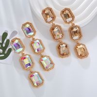 1 Pair Classic Style Shiny Rectangle Plating Inlay Alloy Rhinestones Glass Gold Plated Drop Earrings main image 1