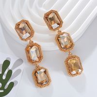 1 Pair Classic Style Shiny Rectangle Plating Inlay Alloy Rhinestones Glass Gold Plated Drop Earrings main image 4