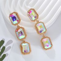 1 Pair Classic Style Shiny Rectangle Plating Inlay Alloy Rhinestones Glass Gold Plated Drop Earrings main image 3