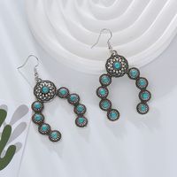 1 Pair Vintage Style Simple Style Classic Style Flower Plating Inlay Alloy Turquoise Silver Plated Drop Earrings main image 3