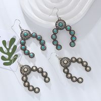 1 Pair Vintage Style Simple Style Classic Style Flower Plating Inlay Alloy Turquoise Silver Plated Drop Earrings main image 1
