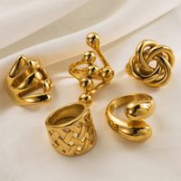 304 Stainless Steel 14K Gold Plated Retro Classic Style Plating Geometric Water Droplets Open Rings main image 6